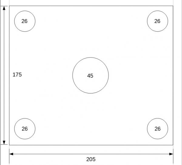 4 Stück Ankerplatte 205 x 175 x 18 mm - Bohrungen: 26 mm - Stahl